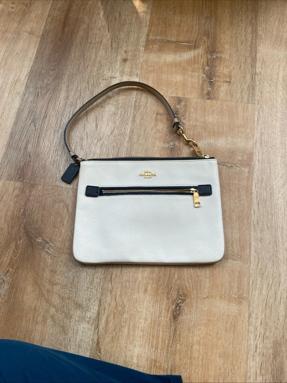 Coach Cream and Black Zip Wristlet